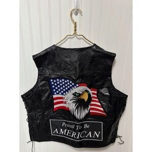 Diamond Plate PROUD TO BE AMERICAN Genuine Black Leather Riding Vest Size 2X NEW